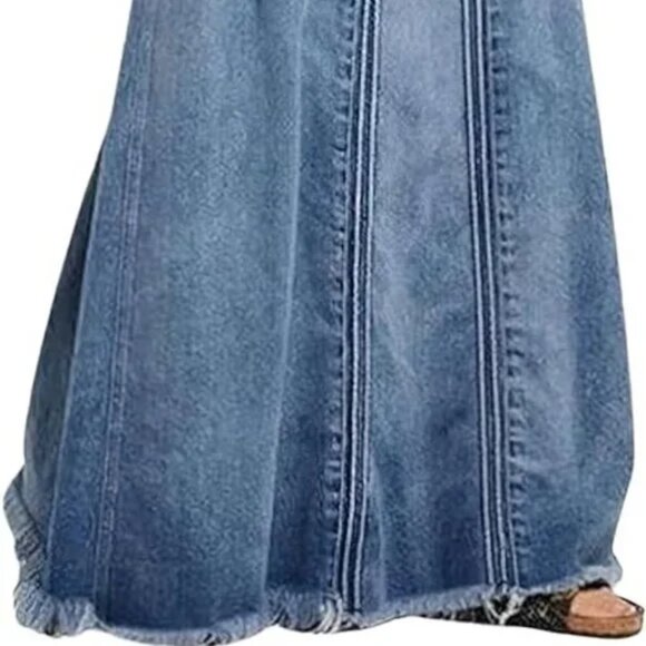Retro Denim High Waisted A-Line Maxi Skirt - Picture 3 of 6